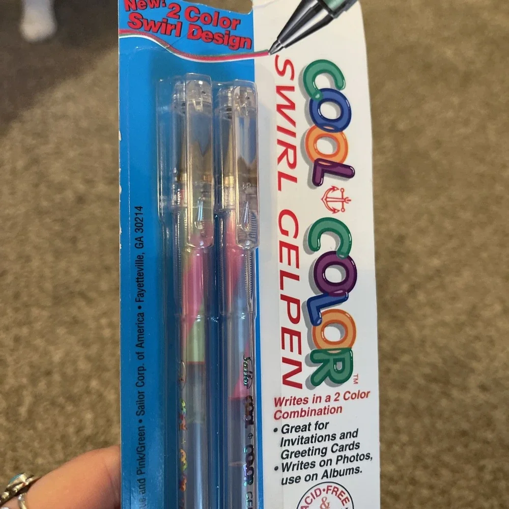 RARE! Cool Color Swirl Gel Pen 2 Pack NEW! Sealed Vintage Pink Blue Green NOS BN